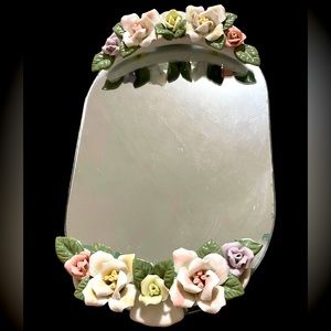 Vintage Ornate 3d Floral Pastel Mirrored Tray